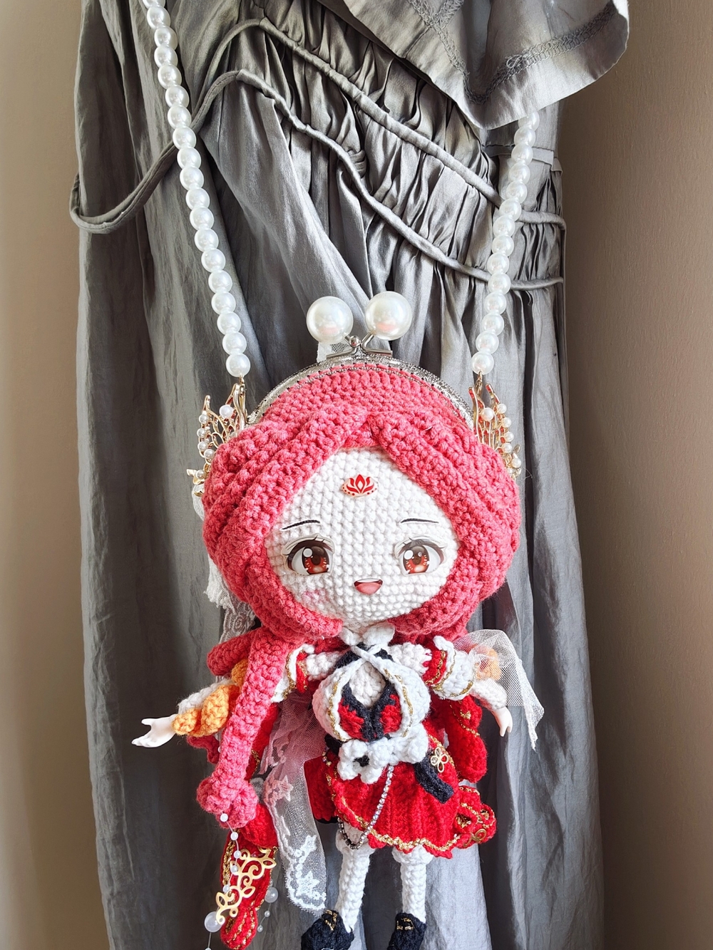Cute Red Crochet Doll Crossbody Bag - Women - Picture 7 of 12